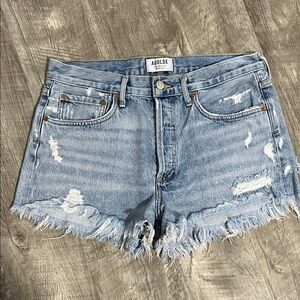 Agolde Light Wash Distressed Denim Cutoff Shorts